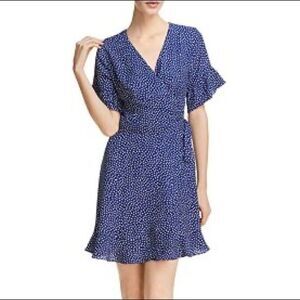 AQUA Blue and White Polka Dot Ruffled Wrap Dress Size Small